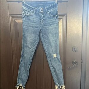 Flying Monkey Mid Rise Blue Distressed Ankle skinny Jeans